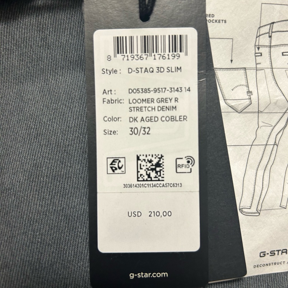 G-Star Raw Denim D-Staq Men's Charcoal Slim Jeans - Picture 4 of 8